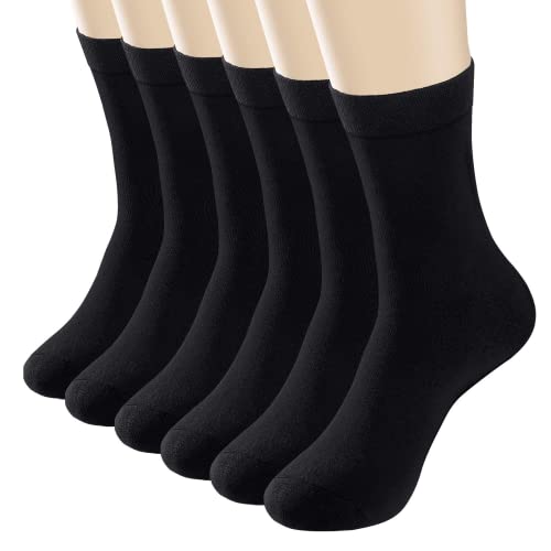 MOSOTECH 6 Pares Calcetines para Hombre y Mujer, Unisex Basic Transpirables Calcetines de Algodón, Cómodos Calcetines de Vestir, Negro