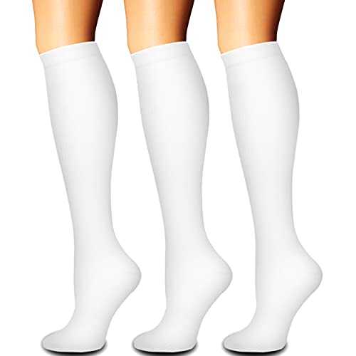 Calcetines de compresión para mujeres y hombres de circulación (3 pares) – el mejor soporte para correr enfermeras recuperación ciclismo vuelo, A- blanco, S-M