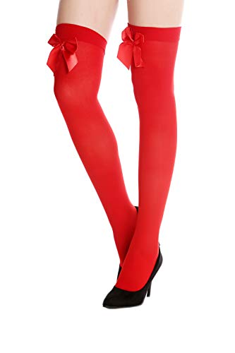 Dress Me Up - WZ-001RR Media calcetínes largas Mujer Carnaval Halloween roja Cinta diablesa Caperucita Roja