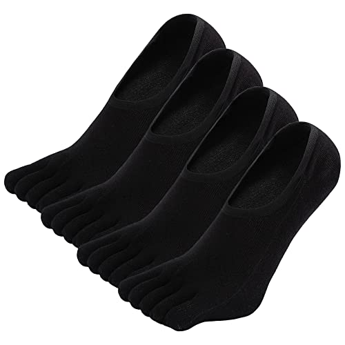 PUTUO Calcetines Invisibles de Dedos Hombre: Calcetines de Cinco Dedos Tobilleros de Algodón para Hombres Calcetines de Deporte de Corte Bajo con Silicona Antideslizante Talla 39-42, 4 Pares