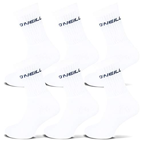 O'Neill | Unisex | Juego de 6 calcetines deportivos | Calcetines de ocio, monocromáticos para hombres y mujeres blanco 35-38