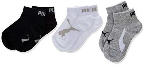 PUMA Kids' BWT Quarter Socks (3 Pack) Calcetines, blanco, gris y negro, 23-26 Unisex niños