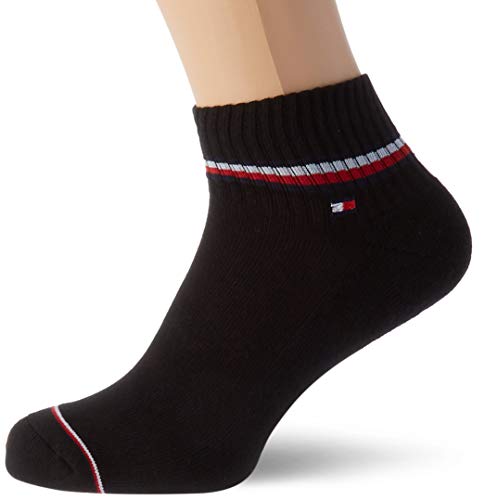 Tommy Hilfiger Iconic Quarter Socks Calcetines, Negro, 39/42 (Pack de 2) para Hombre