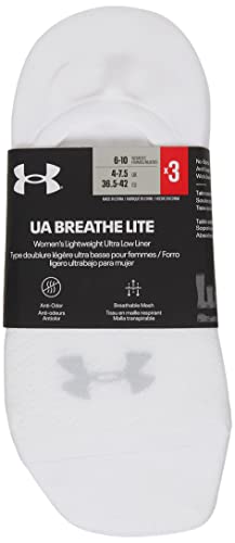 Under Armour Women's UA Breathe Lite Ultra-Calcetines de Forro bajo (3 Unidades) Bajos, Wht, Medium para Mujer