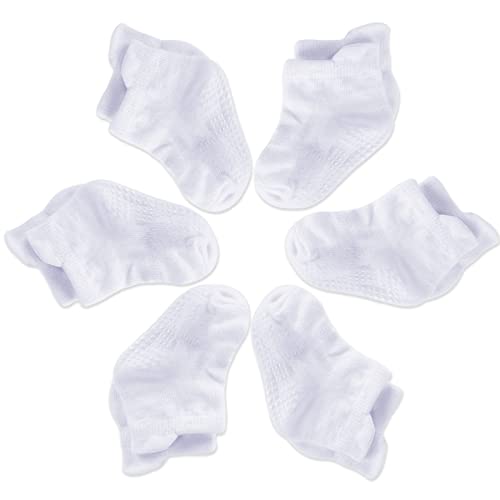 LACOFIA 6 Pares calcetines antideslizantes para bebés Conjunto de calcetines de suelo de algodón transpirable para bebé blanco 0-1 años