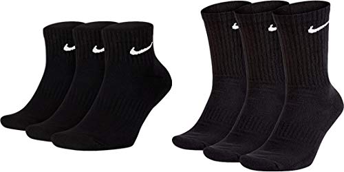 Nike - Calcetines cortos y 3 largos (6 pares, 6 pares, color blanco, negro o mezclado) Negro 42-46