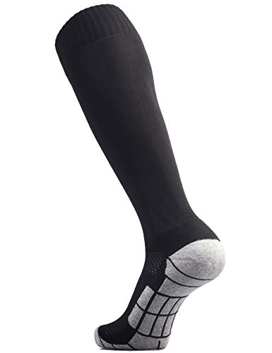 CWVLC - Calcetines de fútbol para jóvenes y niñas, equipo deportivo de voleibol, rodilla de tubo largo, algodón, calcetines de compresión negros medianos (5Y-7Y juventud/6-10 mujeres)