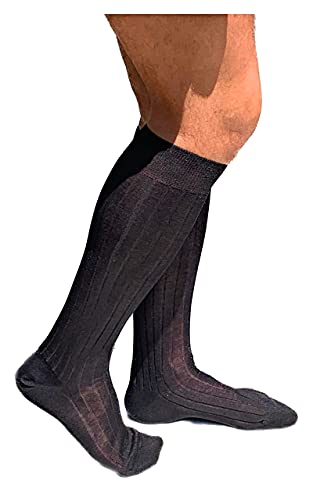 Lucchetti Socks Milano 6 pares de calcetines largos para hombre, hilo de Escocia, 100% algodón, a rayas, fabricados en Italia Blu. 39-42