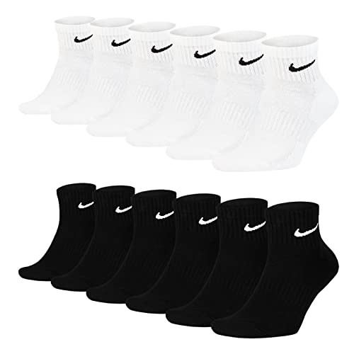 Nike SX7667 6 pares de calcetines cortos para hombre y mujer, tobilleros altos en negro, paquete ahorro, deportivos acolchados algodón todos los días, 34, 36, 38, 40, 42, 44, 46, 48, 50, XL