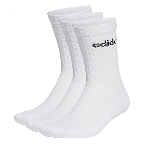 adidas Unisex adulto Linear Crew Cushioned 3 Pairs Calcetines clásicos, White/Black, XS