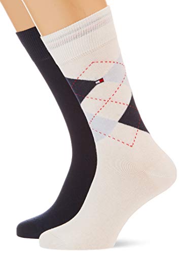 Tommy Hilfiger Checkered Socks Calcetines, Blanco Combo, 39-42 para Hombre