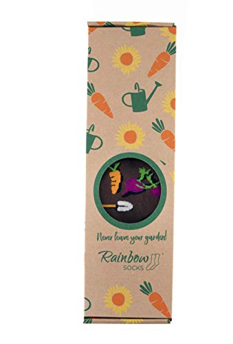 Rainbow Socks - Hombre Mujer Divertidos Calcetines Jardin - 3 Pares - Girasoles Regadera Zanahoria - Talla 36-40
