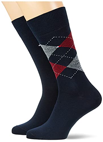 Tommy Hilfiger Check Men's Socks Calcetín clásico, Navy/Red, 43 Regular para Hombre