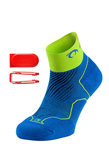 Lurbel Distance, Calcetines de running, calcetines sin costuras, calcetines Anti-ampollas y anti-olor, transpirables, calcetines para correr. Unisex. (Azul Royal / Pistacho, M - (39/42))
