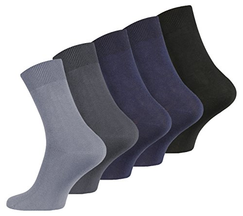VCA® - Lote de 10 pares de calcetines para hombres, 100% algodón, tejido liso, punta cosida, colores surtidos en camaïeu de bleu 43/46