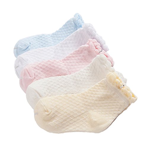 Calcetines Niñas Diseño Calcetines Finos De encaje Algodón Cómodo Respirable Lindo Malla Primavera Verano 1-3 años ( Pack de 5 Pares)