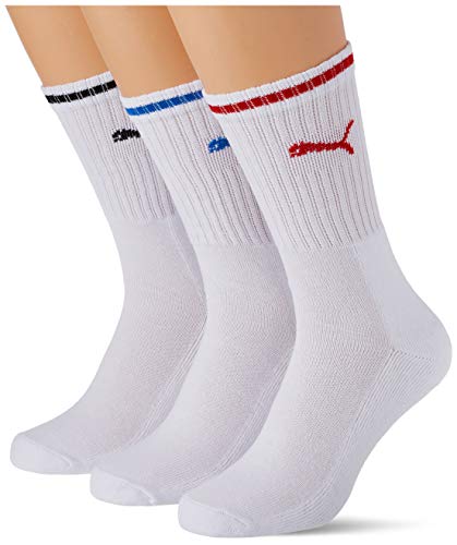 PUMA Sport Crew Stripe Socks (3 Pack) Calcetines, White, 39/42 Unisex Adulto