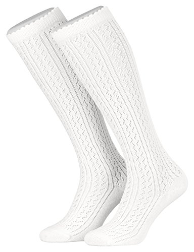 Piarini - Par de calcetines largos para traje tradicional - Ideal para dirndl - Estilo ganchillo - Blanco - 35-38