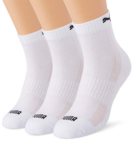 PUMA Unisex Cushioned Quarter Socks (3 Pack), Calcetines, Blanco, 35-38