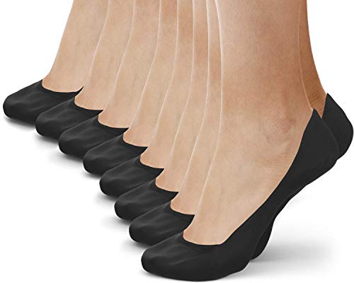 Physix Gear Sport Calcetines invisibles antideslizantes y transpirables, los mejores pinkies con sujeción de silicona en el talón, calcetines hombres y mujeres, pack de 8 (8 pares negros)