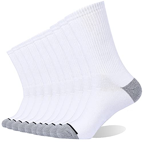 Enerwear Calcetines de algodón para Hombre Que absorben la Humedad Extra Pesados (6/10 Paquetes), 10 Pares de Color Blanco, 10-13/shoe Size 6-12 (10 Pair)