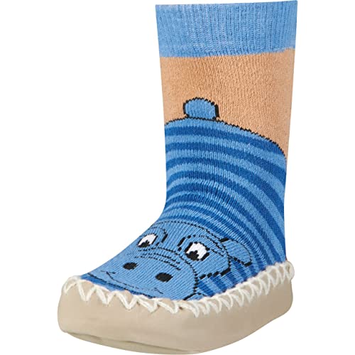 Playshoes Zapatillas con suela antideslizante Hippopotamus, Pantuflas, Unisex niños, Azul (Azul/Beige), 23/26 EU