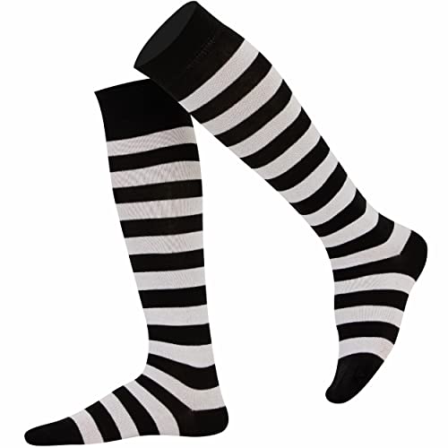 Mysocks unisexo Rodilla alta calcetines largos raya Algodón blanco negro