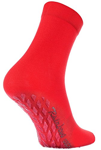 Rainbow Socks - Hombre Mujer Calcetines Antideslizantes ABS Colores de Algodón - 1 Par - Rojo - Talla 42-43