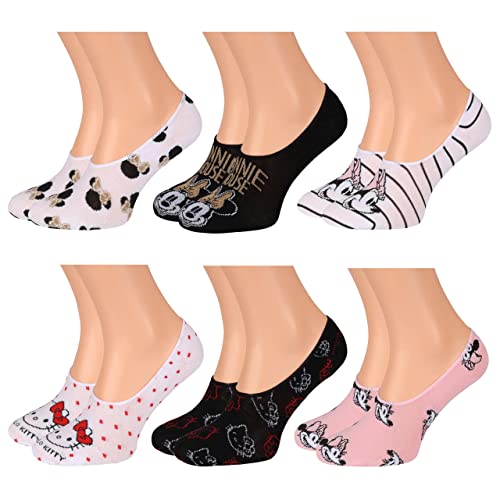 Hello Kitty Minnie Mouse Juego de calcetines invisibles para mujer 6 pares, OEKO-TEX 39-42 EU