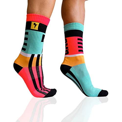 Calcetines de Deporte para Hombre y Mujer - Calcetines Ideales para Running, Crossfit, Baloncesto, Ciclismo y Pádel - Inshock Barcelona (41-45, Gas Turquesa-Rosa)
