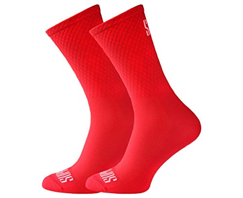 Soporte de calcetines de ciclismo para hombre, tecnología transpirable de fibra antideslizante, unisex, divertidos patrones de ciclista, color Rojo, tamaño 8-9 UK / 42-44 EU