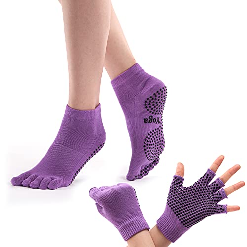 ThreeH Conjunto de guantes y calcetines de yoga antideslizante para mujeres Yoga Dance y Pilates con dedos del pie Tamaño4.5-7