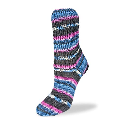 Rellana Flotte Socke Black Socke 1215 - Ovillo de lana para calcetines (6 hebras, 150 g), color negro, azul y rosa