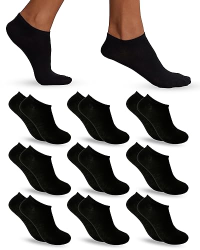 POPYS 9 Pares Calcetines cortos Mujer - calcetines cortos hombre - calcetines tobillero unisex - calcetines hombre - calcetines mujer.(40-46, Negro invisible)