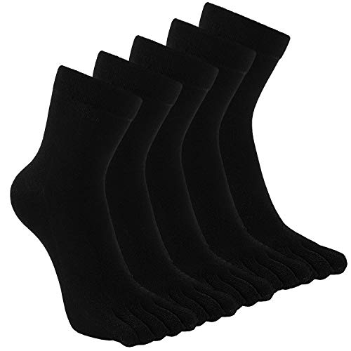 Teenloveme Calcetines de 5 Dedos para Hombres para Deportes Ciclismo Correr, Hombre Calcetines del dedo del pie, Calcetines Dedos de Pies Separados Negro-5 pares