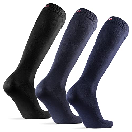 DANISH ENDURANCE Knee-High Bamboo Dress Socks, 3 Pack (Multicolour (1x Black, 1x Grey, 1x Navy), 43-47)