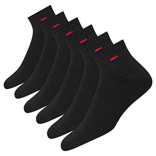 NAVYSPORT Calcetines cortos para hombre (6 pares), calcetines deportivos cuartos con acolchado de algodón (Negro, EU 38-42)