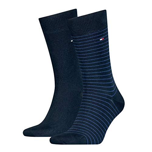 Tommy Hilfiger Small Stripe Men's Socks (2 Pack) Calcetines, Tommy Blue, 39/42 (Pack de 2) para Hombre