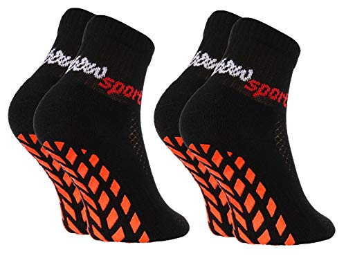 Rainbow Socks - Niño Niña Deporte Calcetines Antideslizantes ABS de Algodón - 2 Pares - Negro - Talla 30-35