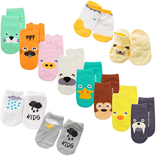 XM-Amigo - 22 pares de calcetines de bebé, con diseños impresos de animales de dibujos animados, calcetines antideslizantes, para bebés