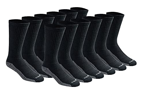Dickies Men's Multi-Pack Dri-Tech Moisture Control Crew Socks Calcetines, Negro (12 Pares), L Hombre