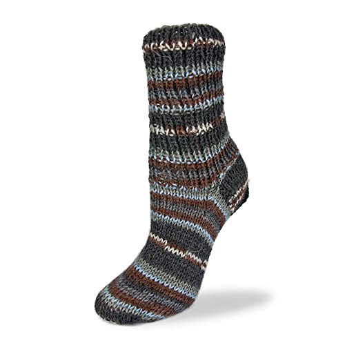 Rellana Flotte Socke Black Socke 1213 - Ovillo de lana para calcetines (6 hebras, 150 g), color negro, gris, marrón y azul vaquero