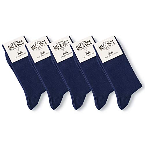 Mat & Vic’s Calcetines Clásicos de Vestir para Hombre y Mujer, Algodón, Certificado Oeko-Tex 100, cómodos (5 pares, azul navy, UK 12-15 / EU 47-50)