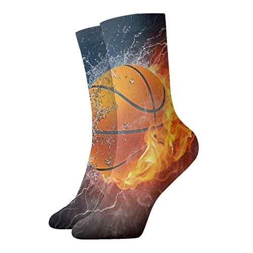Calcetines deportivos deportivos para mujeres y hombres, color blanco y negro, cómodos, para gatos, 30 cm, Balón de baloncesto en fuego y agua, Talla única