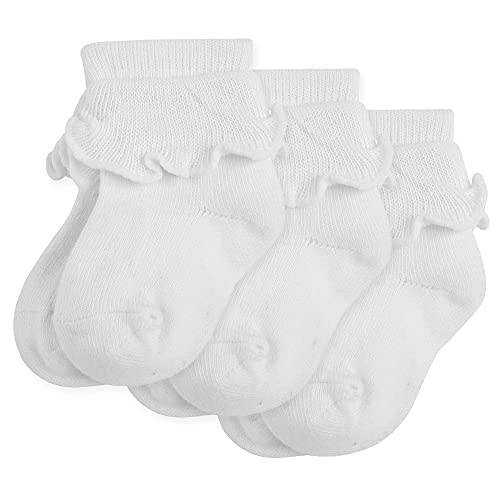 LACOFIA Calcetines de Bautizo de Bebé Niñas Calcetines de Algodón con Volantes de Princesa Bebé Recien Nacido Blanco 0-6 meses