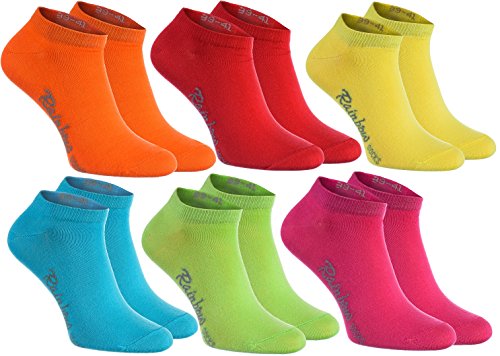 Rainbow Socks - Hombre Mujer Calcetines Cortos Colores de Algodón - 6 Pares - Naranja Rojo Amarillo Verde Mar Verde Fucsia - Talla 36-38