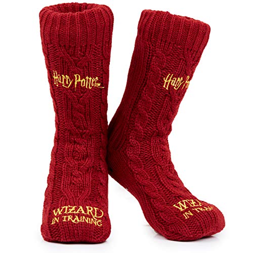 Harry Potter Calcetines Mujer Antideslizantes, Calcetines Mujer Invierno de Punto Para Estar por Casa (Burdeos)