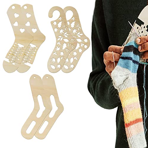 Bloqueadores de calcetines | Bloqueador de calcetines hecho a mano para tejer - Medias de Navidad, moldes de exhibición de calcetines de ganchillo, herramientas de tejer para el hogar, 6 piezas...