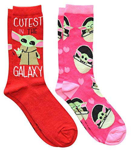 Star Wars Juniors/Ladies Baby Yoda Crew Socks 2 Pair Pack Size 4-10 Red/Pink