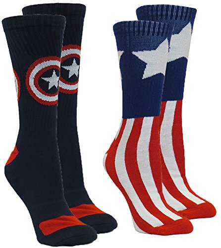 Marvel Pack de 2 pares de calcetines deportivos para hombre Captain America